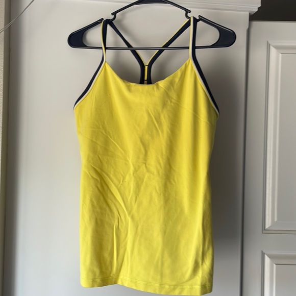 Lululemon yellow Y tank with navy and white trim. Size 10 - Picture 1 of 2